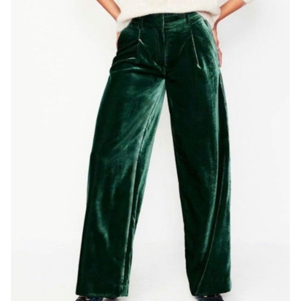 Boden Chiswick Velvet Trousers 6R Green Wide Leg Dark Academia Luxury Festive